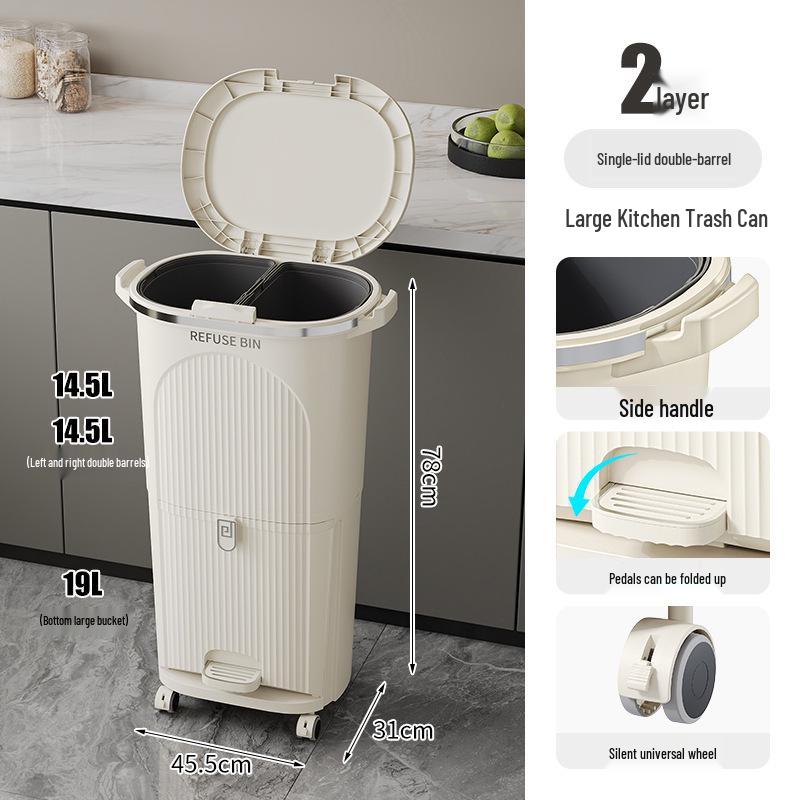 Luxusní vysoký odpadkový koš v japonském stylu s nožním pedálem pro suchý a mokrý odpad