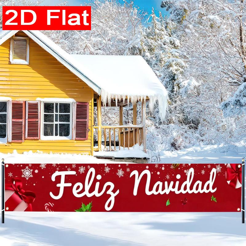 Feliz Navidad Xmas Holiday Banner, Durable Polyester Outdoor Yard Sign for Garden Fence