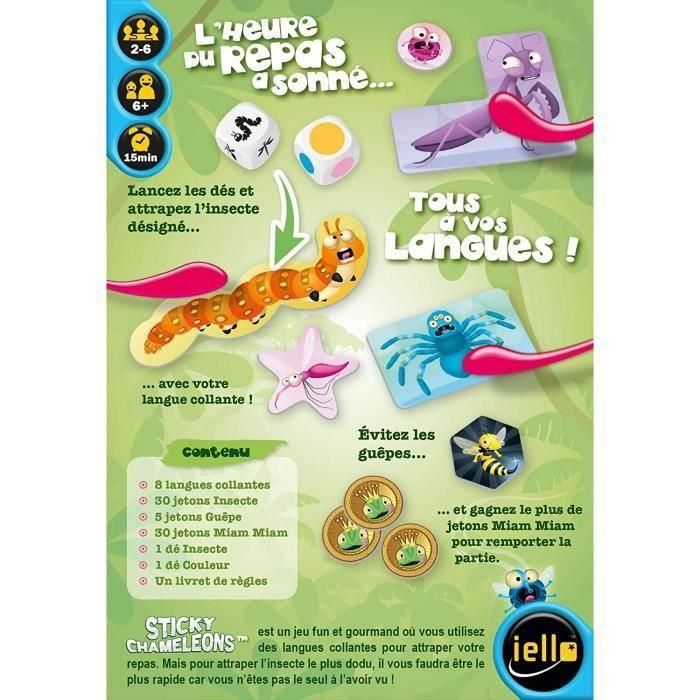 Denkspiel klebriges Chamäleon - iello - 8 Sprachen - 66 Chips - 2 Würfel - 1 Regelheft