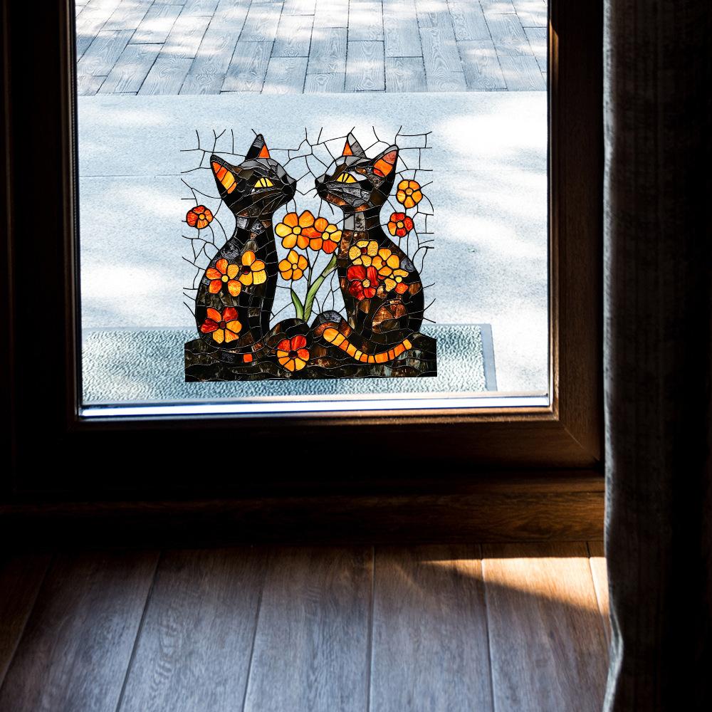 Pisoi de Desene Animate Floare Balcon Geam Înfrumusețare și Decorare Autocolante de Geam cu Electricitate Statică