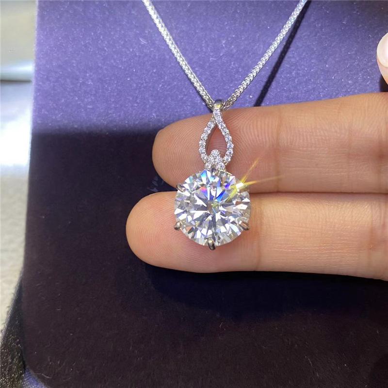 

D Цвет 8CT VVS1 Муассанит Ожерелье Подвеска Для Женщин С GRA Стерлингового Серебра 925 Блестящий Бриллиант Круглой Огранки Цепочка На Шею