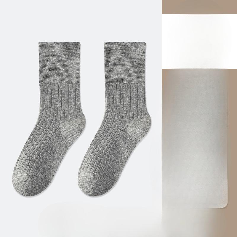 Grey Loose-fitting High-top Vertical Women's Socks, Pure Cotton Pile Socks, Moisture-absorbent and Breathable, White Boneless Long Socks