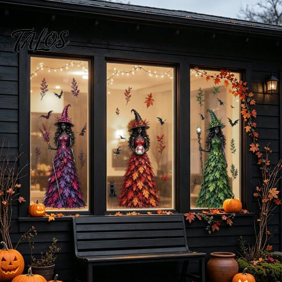 Removable Window Stickers Halloween Witch/Ghost Clings, Static Glass Stickers, Waterproof PVC Decals, Film Decorative for Home Store And Holiday Party