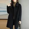 Women Long Coat Lapel Collar Decorative Polyester Fashionable Mid-Long Winter Woolen for Lady