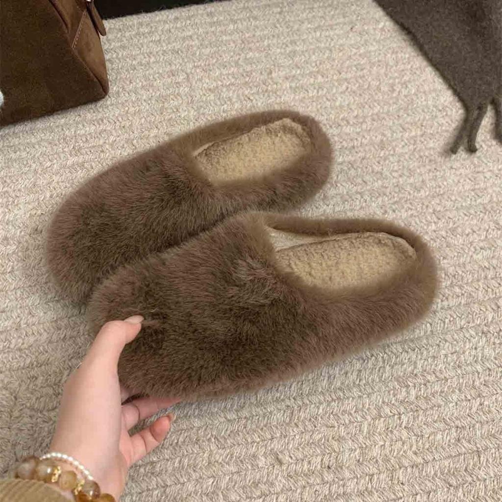 Mao Mao shoes wear lazy casual bag head in winter, half drag and one pedal, Mueller shoes, plush warm cotton shoes