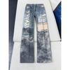 D-gedruckte zerrissene Fake-Jeans Amerikanische Spleiß-Tarnung Mikro-Stretch-Hose Herren Trendmarke High-End-Design Gerade geschnittene Hose