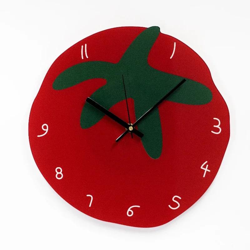 

New Tomato Shape Acrylic Wall Clock Simple Home Decor North European Hanging Clock for Living Room Bedroom 8 inch