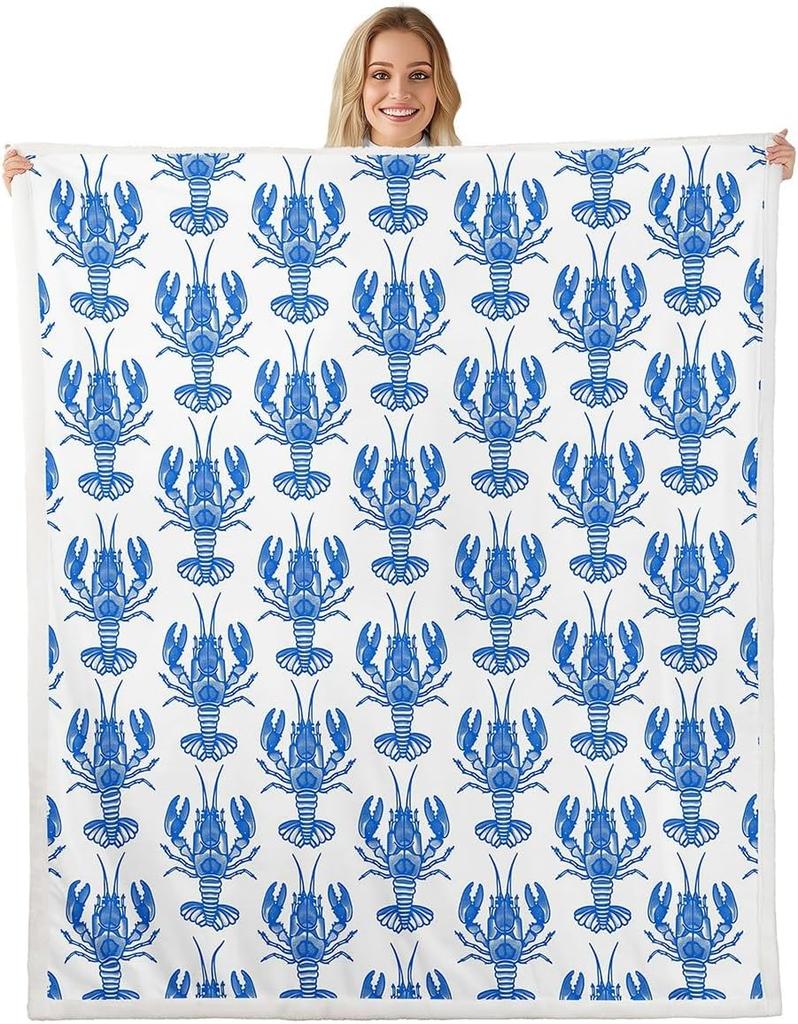 Red Lobster Pattern Blanket Soft Fleece Throw Seafood Theme Decor Fun Gift for Kitchen Living Room Bedroom