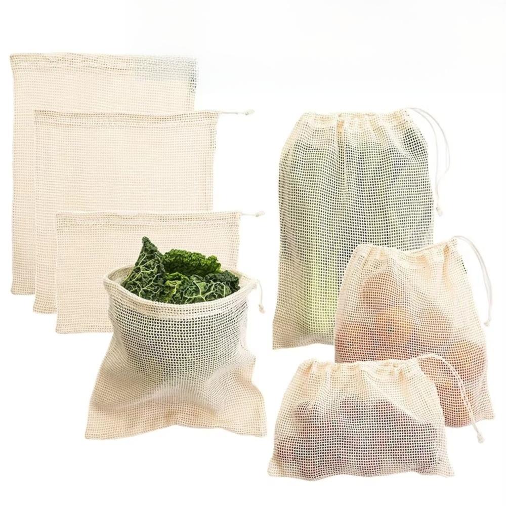 Large Cotton Mesh Bag Light Weight Bundle Pocket New Drawstring Bag Fruit Storage