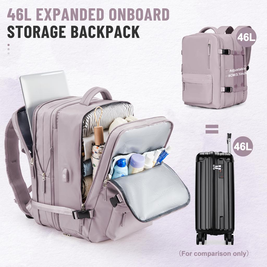 Expandable Travel Laptop Backpack for Men and Women, Large Capacity Waterproof Hand Luggage, Airplane Carry-On Bag