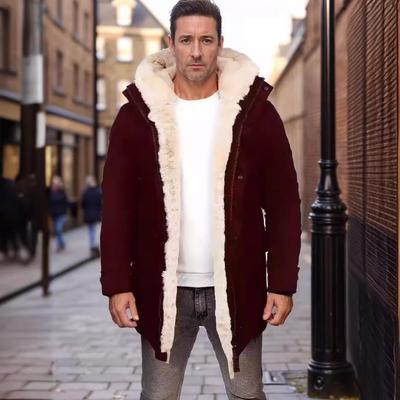 Men's Winter Hooded Jacket - Cotton Padded, Faux Leather & Fur