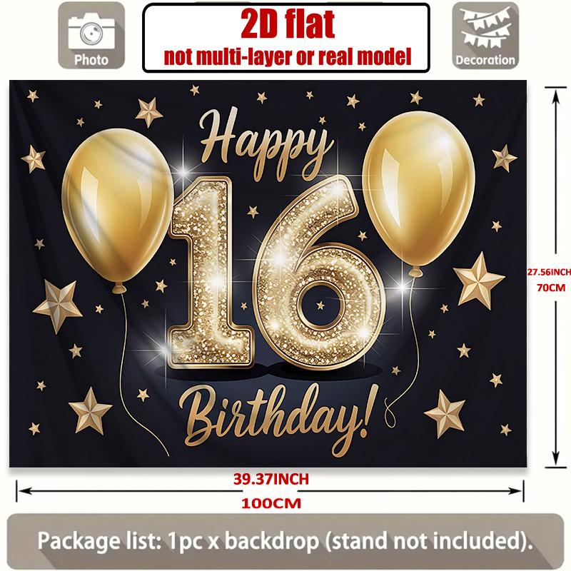 1Pcs Sweet 16 Birthday Golden Balloons Black Decoration Background Birthday Backdrop Decorations For Photo Studio Booth Party