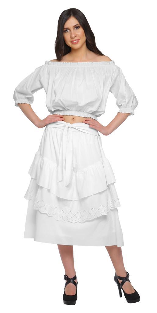 Moomaya Solid Cotton Skirts For Women Knee Length With Lace Belt Ruffle