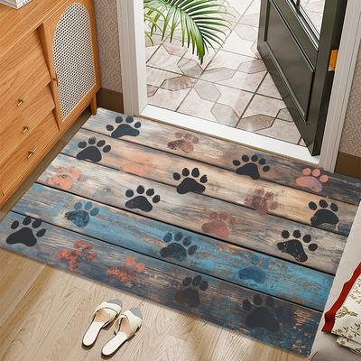 Cat Paw Wood Grain Print Entrance Mat Soft Anti-slip Carpet for Bedroom Kitchen Living Room Hallway Area Rug Home Decoration