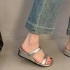 Fashion On A Wedge Shoes Woman 2025 Slippers Summer Pantofle Luxury Slides Platform Silver New Soft Designer Scandals House Slippers Pla