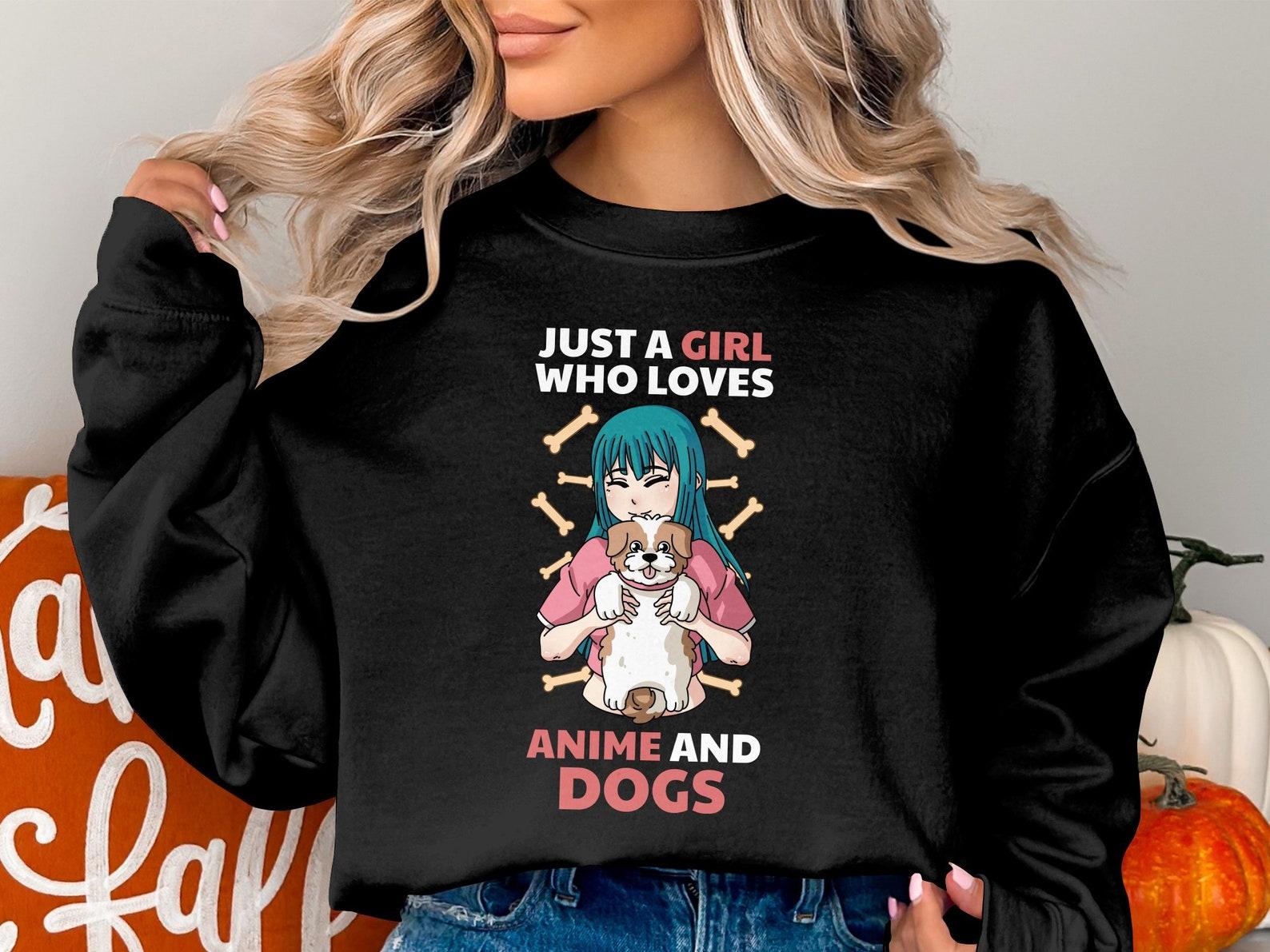 Anime Girl with Dog T-Shirt, Cute Manga Style Graphic Tee, Casual Anime Lover Top, Unisex Comic Shirt L