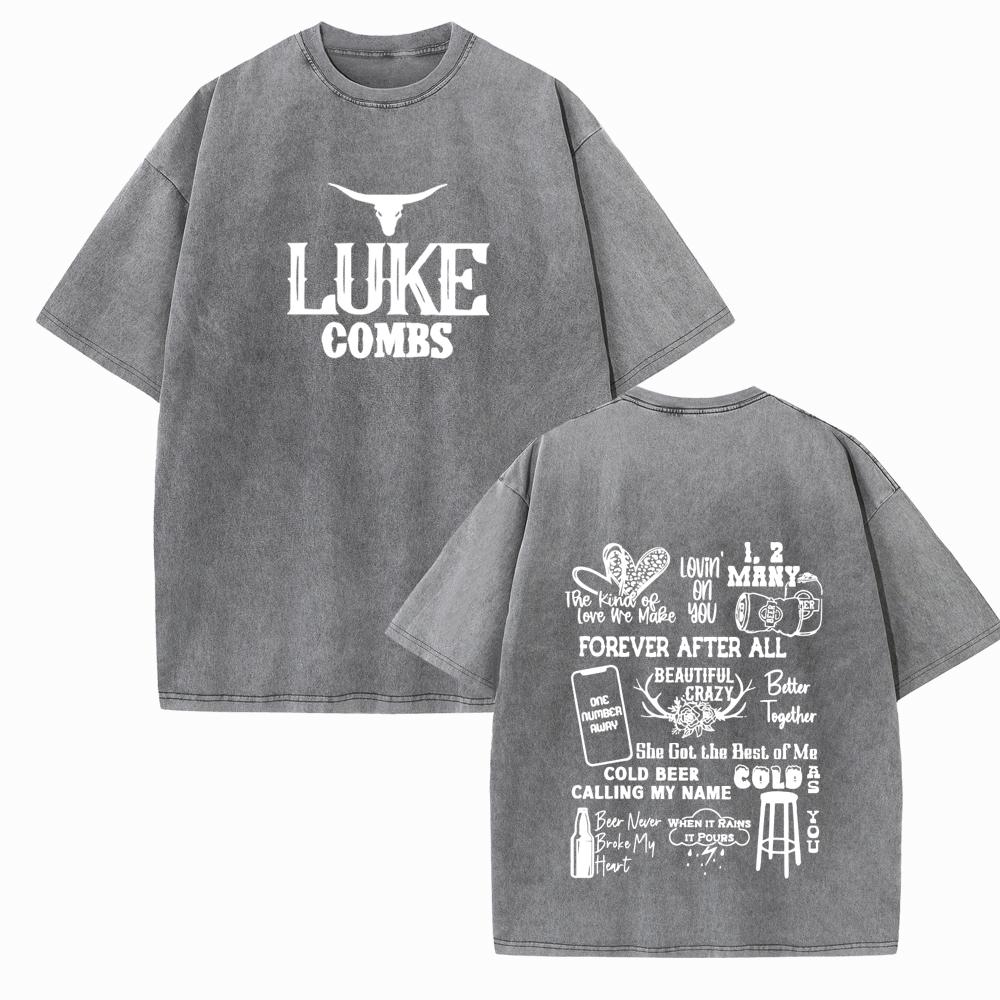 Luke Combs Turnéskjorter Vintage Harajuku Sommer Unisex O-hals Kort Vanlig Erme Bomulls T-skjorter