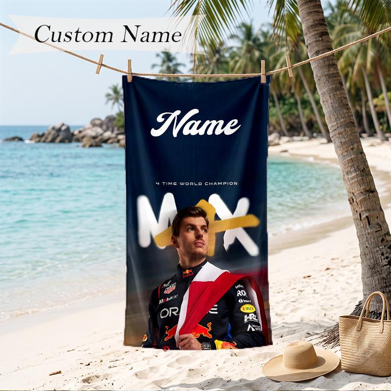 Asciugamano da Spiaggia Personalizzato con Nome Stampato Max Verstappen Asciugamano Morbido Personalizzato per Nuoto Spiaggia Viaggio