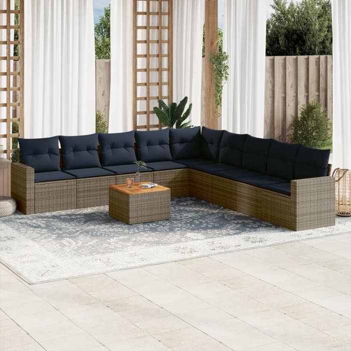 VidaXL Salon de Jardin avec Coussins 10 pcs, Canapés de Patio, Ensemble de Meubles, Mobilier de Terrasse Exterieur, Gris 3256502