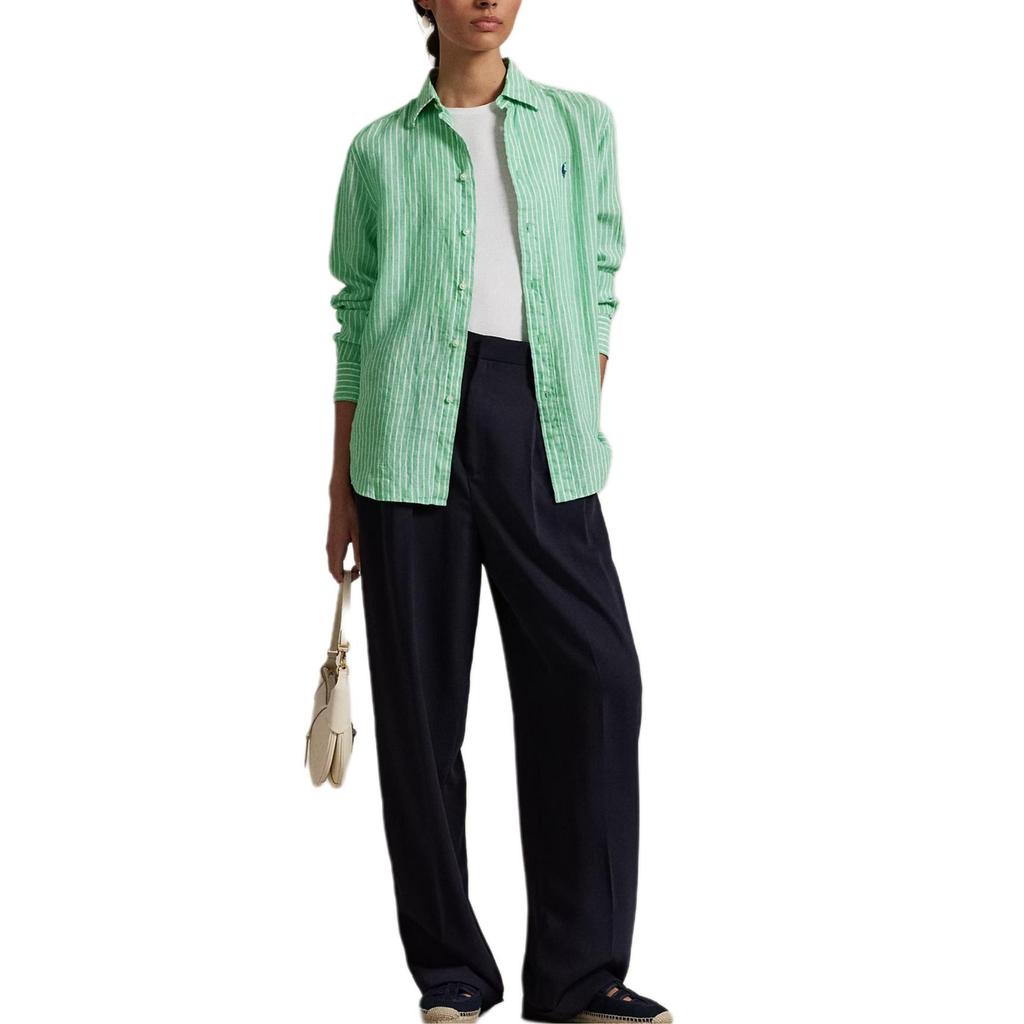 Polo Ralph Lauren Striped Long Sleeve Button Down Shirt Women shirts Green 211968222-001