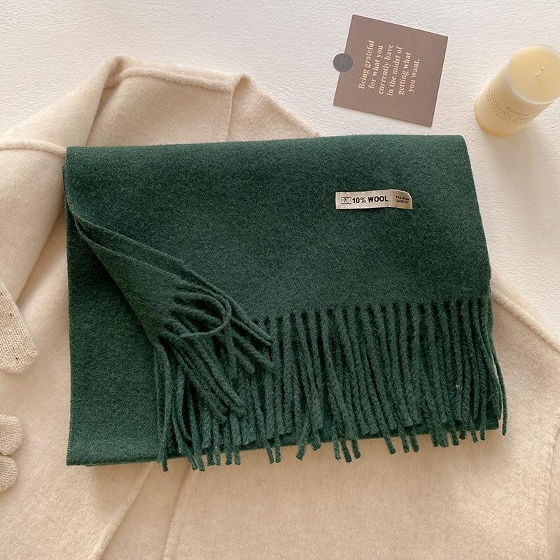 Winter Wool-Blend Scarf For Women Soft Solid Color Tassel Shawl Wrap Thick Warm Blanket Echarpe Bandana Female Scarves