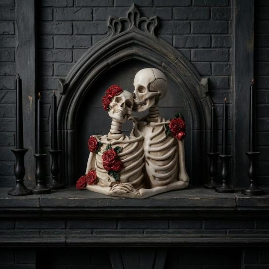 Mroczne Romantyczne Ozdoby, Gotycka Para Model Czaszki z Żywicy, Unikalna Dekoracja i Rekwizyt na Halloween do Upiornego Wystroju Domu, Miłośnicy Gotyku, Nawiedzony Dom