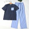 Foreign Trade Men's Plus size round Neck Short sleeve Trousers Pajamas Set Summer Thin Cotton Can Be Worn outside Casual Home Wear