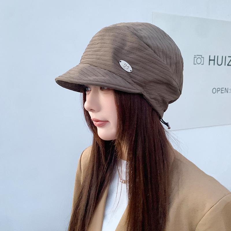 Spring and Autumn Texture Folds Versatile Big Head Circumference Show Face Small Beret Woman