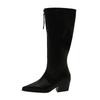 Winter New Thick Heel Cotton Boots Women'S Fashion Pointed Front Zipper Anti-Slip Wear-Resistant High Boots