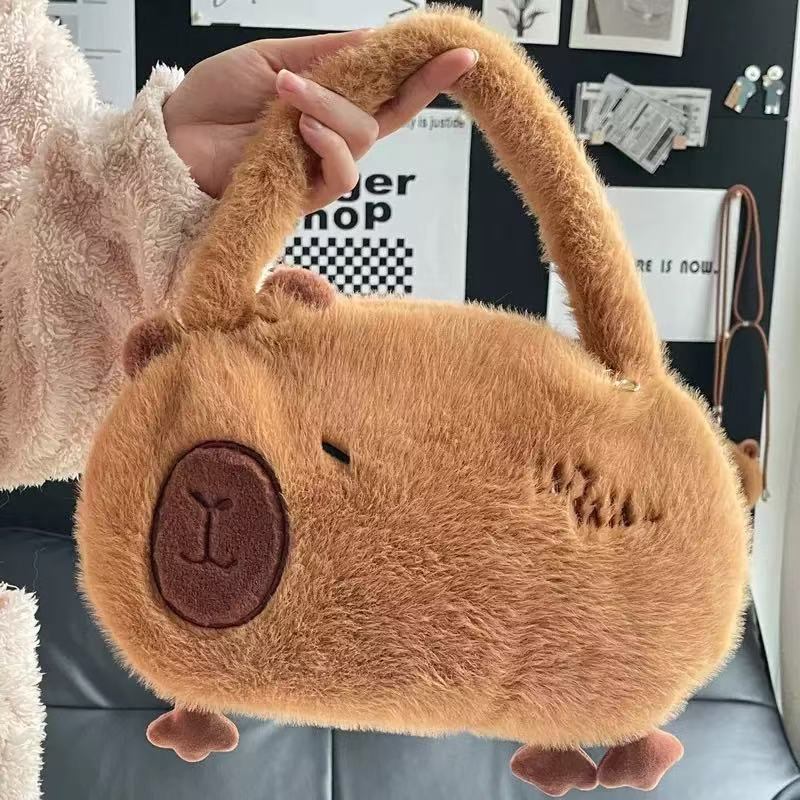 Cute Capybara Plush Backpack Funny Cartoon Capybara Shoulder Bag Student Fur Bag Plush Capybara School Bag For Kids