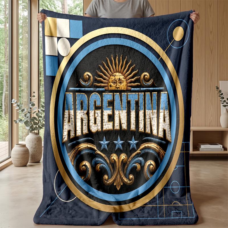 Argentina Football Printed Flannel Blanket Skin Friendly Warm Decorative Throw for Indoor Couch Bed Daily Use