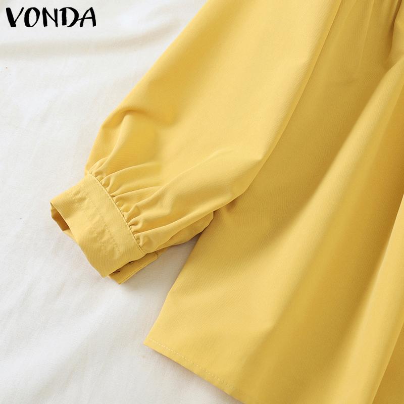 VONDA Women Casual Lace V-Neck Lantern Long Sleeve Blouses