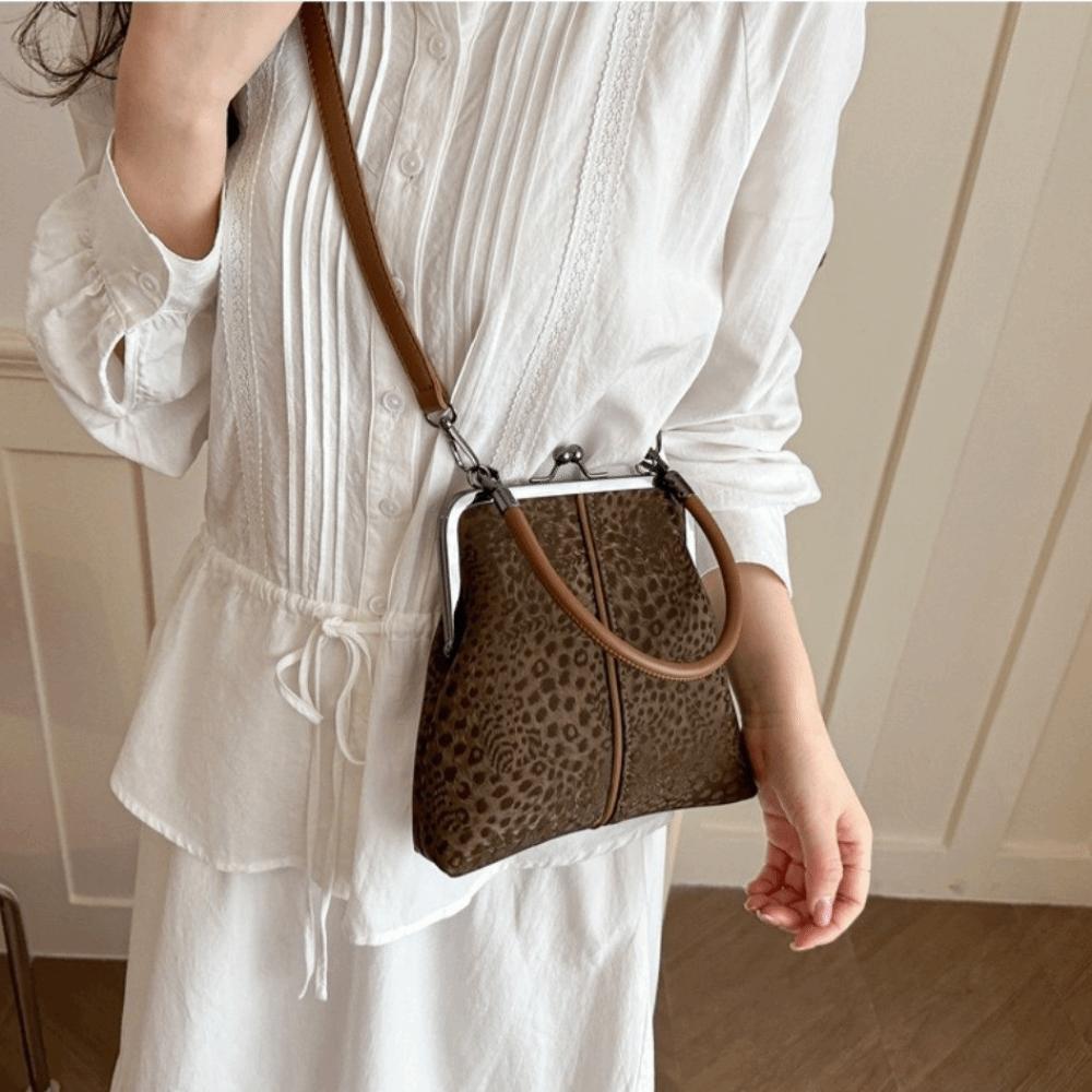 Large Capacity Kiss Lock Shoulder Bag Leopard Print Vintage Handbag Crossbody Bag  Shopping