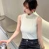 Women's Sleeveless Semi-High Neck Slim Cotton Vest - Solid Color Summer Top