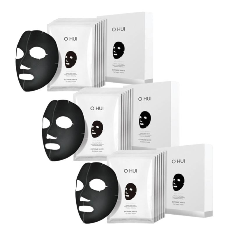 Ohui Extreme White 3D Schwarze Maskenpackung (6 Blätter) | Aufhellende & Feuchtigkeitsspendende Koreanische Gesichtsmaske