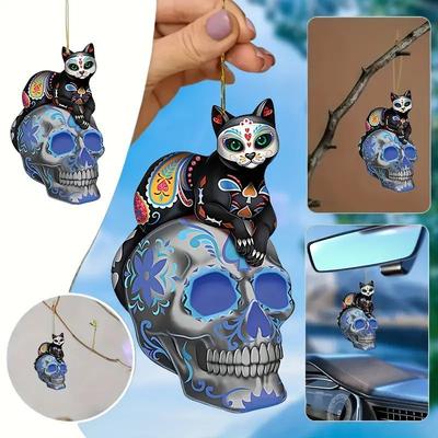 Acrylic Skull Head Color Cat Sculptures Collectable Halloween Miniature Skulls Heads Creative Christmas Gift Car Pendant Deco