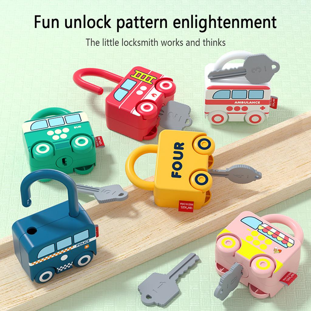 Baby Learning Lock with Key Car Games Early Educational Numbers Matching Locks Parent-children Interactive Unlocking Toys Sensor
