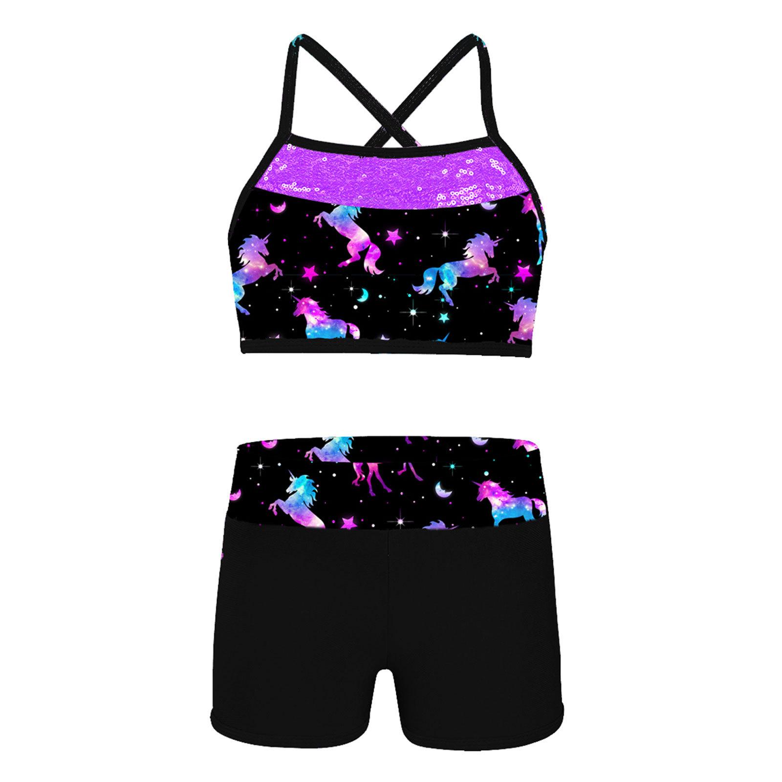 

Детский спортивный костюм для девочек, купальники, танкини, весы, топы с плавками, гимнастическая спортивная танцевальная одежда 9-10 Years чёрный