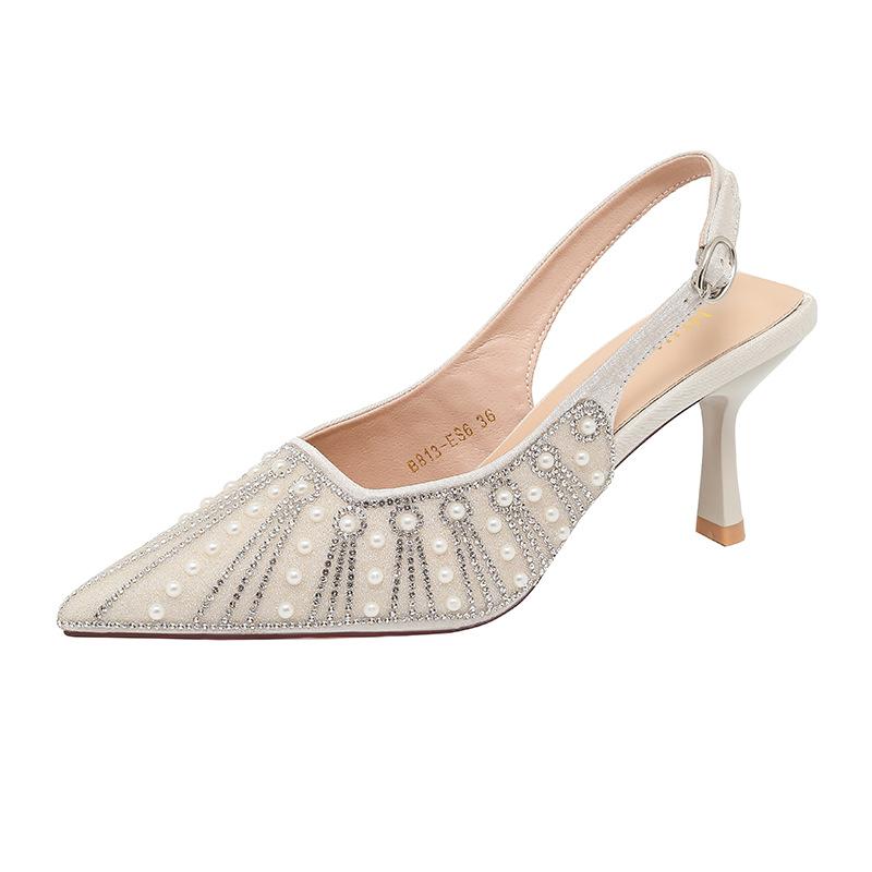 B813-ES6 French 2025 Spring and Summer New European and American Rhinestone Pointed Fashion Pressure Drill Thin Heel Sexy Sandals Women