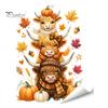 Pumpkin Harvest Glass Decorations Highland Cow Window Clings, Cute Autumn Maple Leaves Static Theme Room Decor Stickers, Waterproof PVC Decals