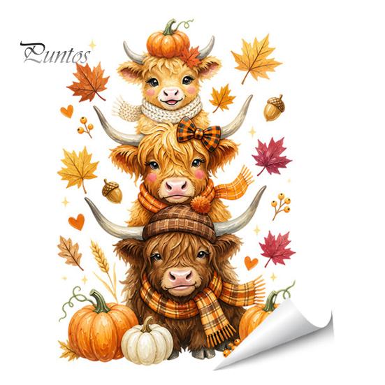 Pumpkin Harvest Glass Decorations Highland Cow Window Clings, Cute Autumn Maple Leaves Static Theme Room Decor Stickers, Waterproof PVC Decals