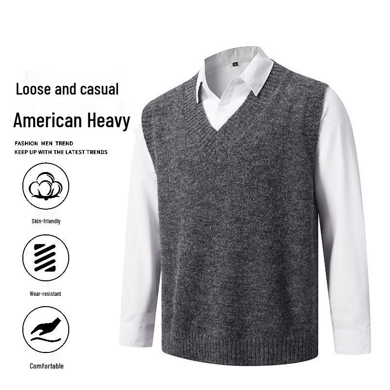 

Trendy Wool Blend Sleeveless Knit Vest - Loose American Style Base Layer XL