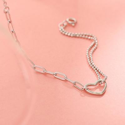925 Sterlingsilber Doppellagiges Herzform Charm Armband & Armreif für Frauen Mädchen Hochzeitsschmuck Sl083