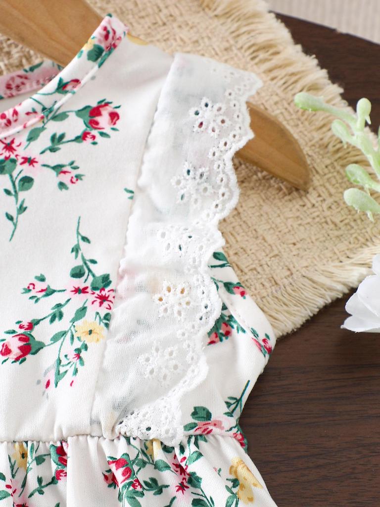 Baby Girl Floral Lace Short Sleeve Outfit Set