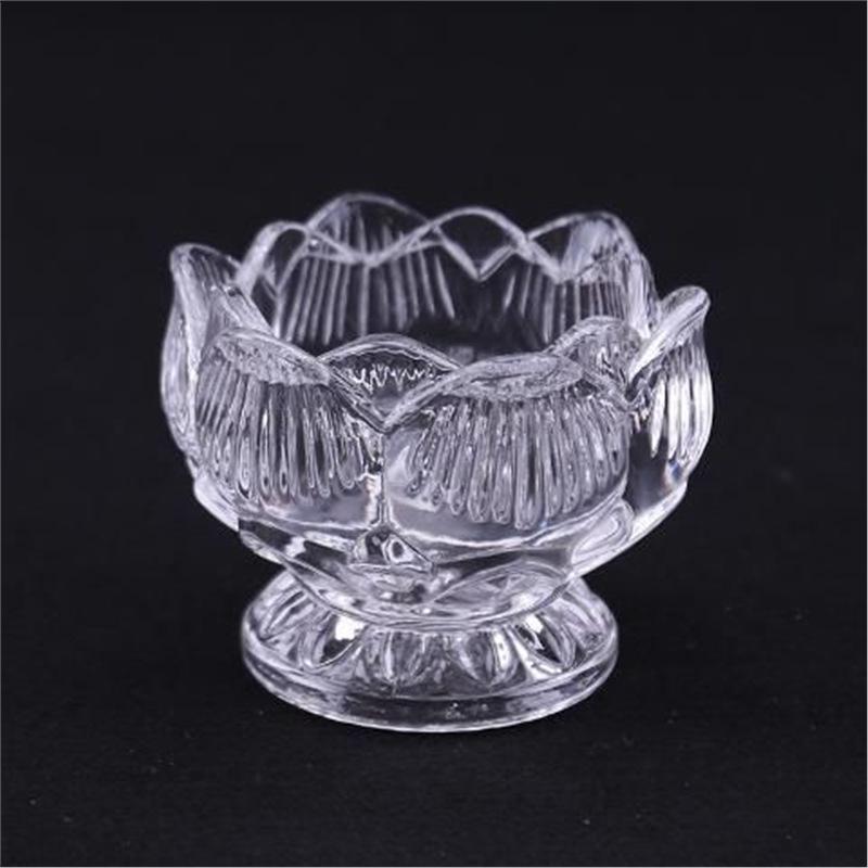 Colorful Lotus Ghee Lamp: Crystal Glass, Pure Copper Candle Holder for Buddhist Offerings