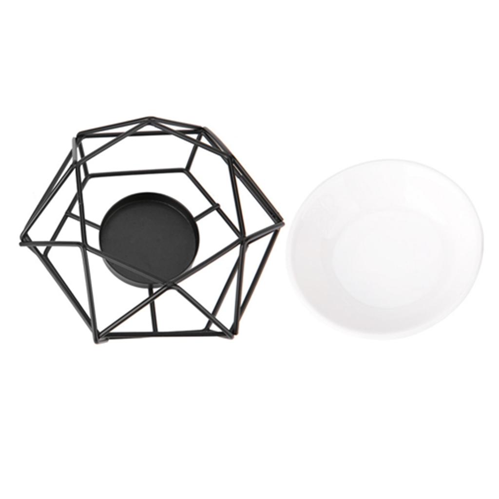 Geometric Iron Ceramic Essential Oil Aroma Burner Candle Holder Home Office Decoration