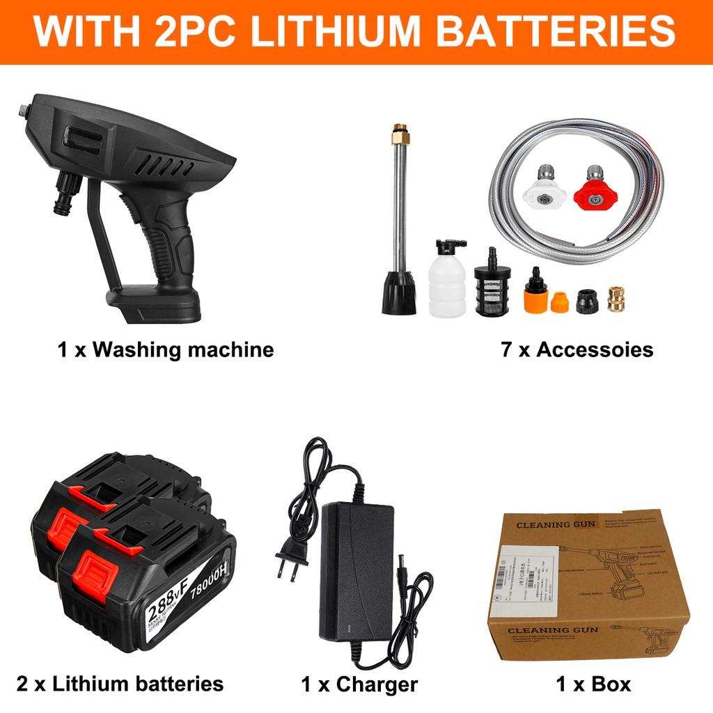 

Беспроводные мойки высокого давления для автомобилей 288VF 70 бар 78000H Пеногенератор Водяные пистолеты Распылитель Очиститель 2000 Вт 78000H 2*Batteries