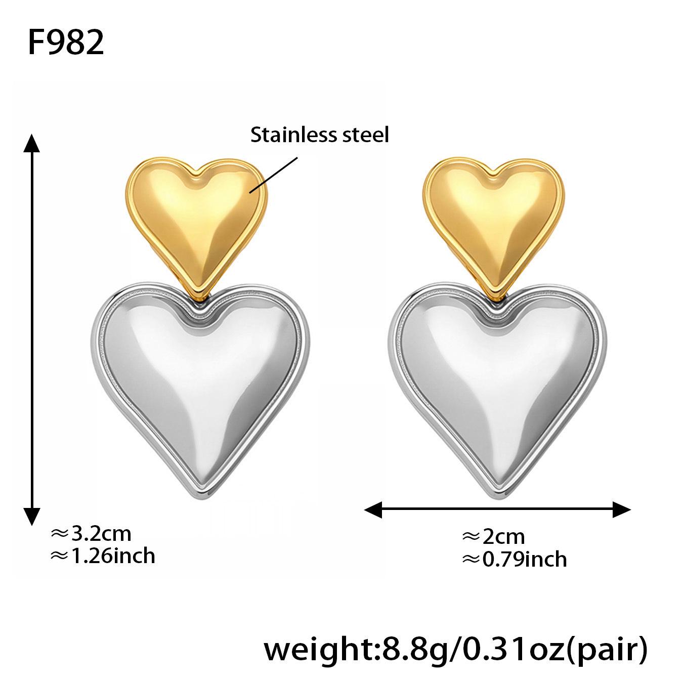 18k Gold Plated Heart Pendant Earrings - Stainless Steel, European and American Style, Simple Light Luxury Design.