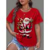 WomenS Casual Christmas TShirt  Cotton Round Neck Short Sleeve Top with Santa and Reindeer Print Festive Holiday Tee