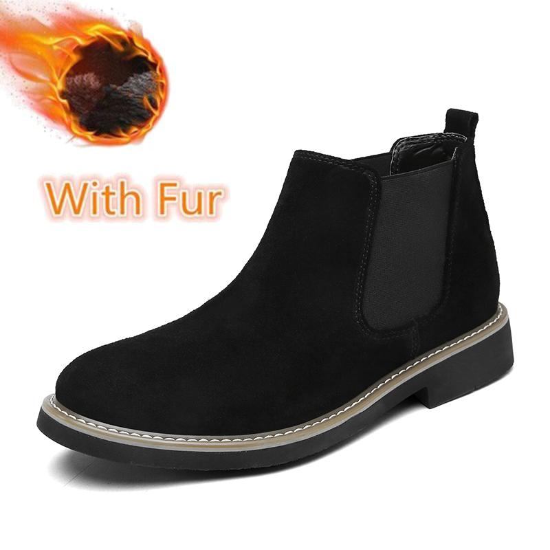 Casual Leather Mens Chelsea Boots New Elastic Strap Ankle Boots Smart Formal Slip on Casual Shoes Business Formal Dress Footwear
